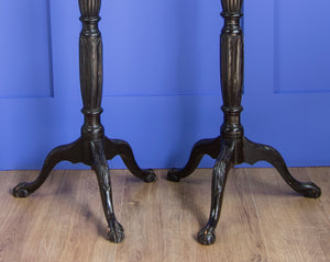 Pair of Victorian Fluted Mahogany Torcheres with Ball and Claw Tripod Feet