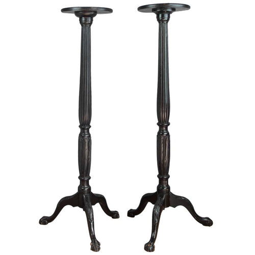 Pair of Victorian Fluted Mahogany Torcheres with Ball and Claw Tripod Feet