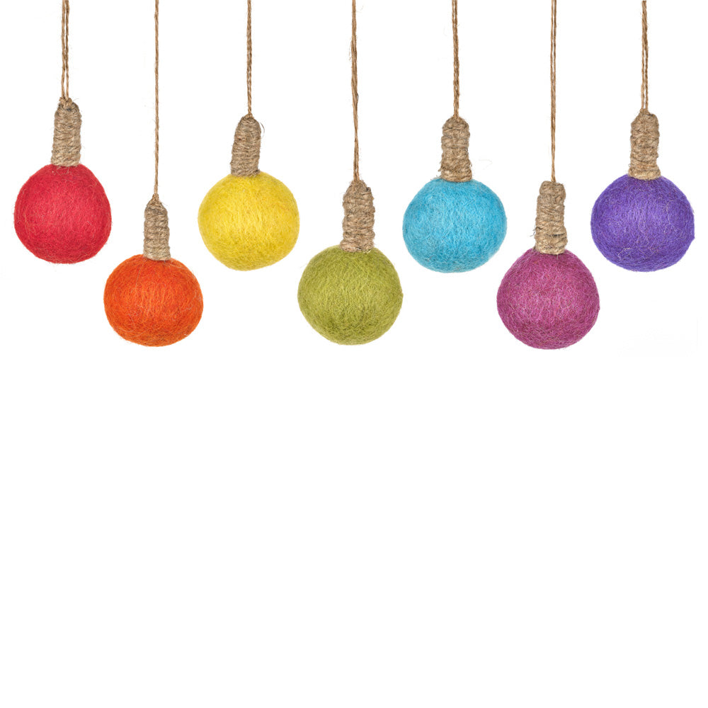 Coloured Bulb Hanging Decoration Set of 7